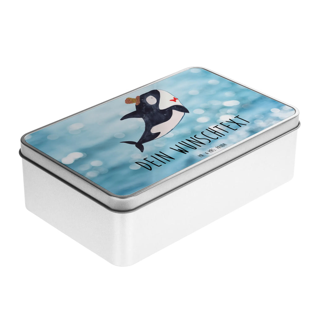 Personalised metal tin orca cylinder Seafood, aquatic animals, ocean, sea, fish, shells, corals, reef, whale, narwhal, sea urchin, lobster, platypus, turtle, manatee, crocodile, orca, shrimp, gifts for seafood lovers, water world, underwater animals, underwater world, vacation, deep sea, seafood fans, gift ideas, seafood decoration, seafood posters, celebration, party, glitter, feast, congratulations, birthday, confetti