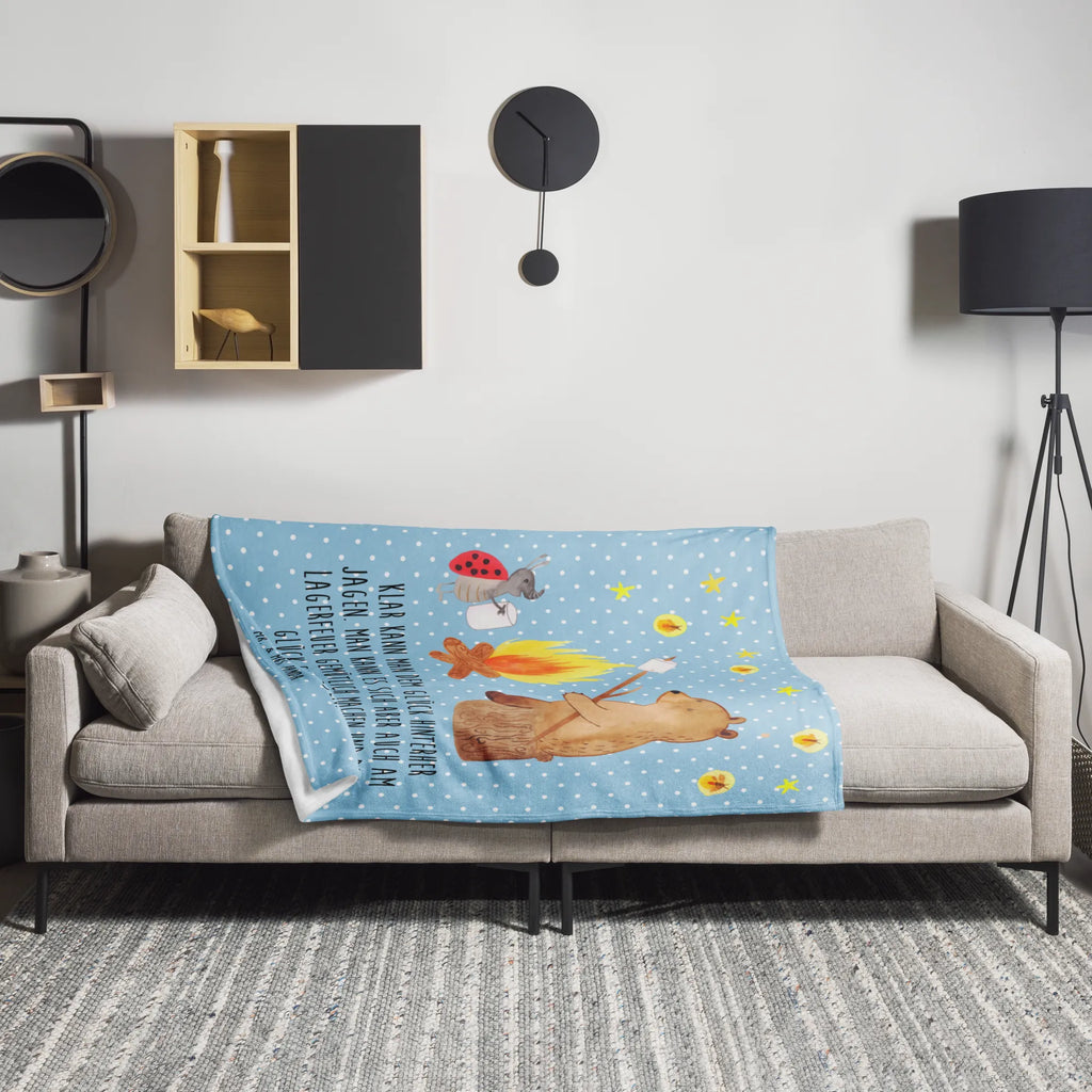 Kuscheldecke Bär & Marienkäfer Lagerfeuer Decke, Wohndecke, Sofadecke, Wolldecke, Tagesdecke, Bär, Teddy, Teddybär, Lagerfeuer