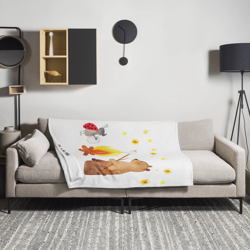 Kuscheldecke Bär & Marienkäfer Lagerfeuer Decke, Wohndecke, Sofadecke, Wolldecke, Tagesdecke, Bär, Teddy, Teddybär, Lagerfeuer