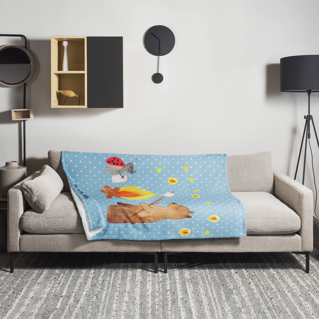 Kuscheldecke Bär & Marienkäfer Lagerfeuer Decke, Wohndecke, Sofadecke, Wolldecke, Tagesdecke, Bär, Teddy, Teddybär, Lagerfeuer