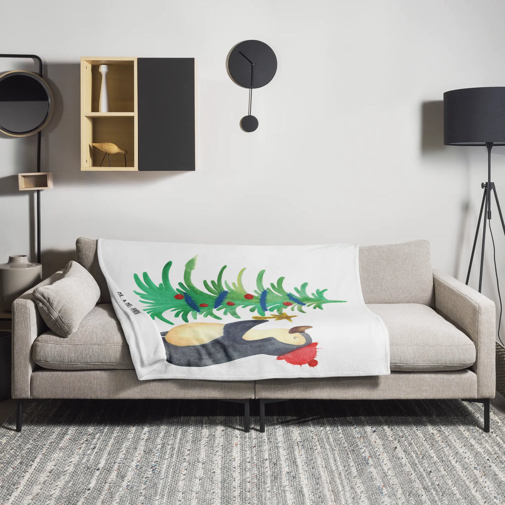 Kuscheldecke Pinguin Weihnachtsbaum Wolldecke, Decke, Tagesdecke, Wohndecke, Sofadecke, Winter, Weihnachten, Weihnachtsdeko, Nikolaus, Advent, Heiligabend, Wintermotiv, Pinguin