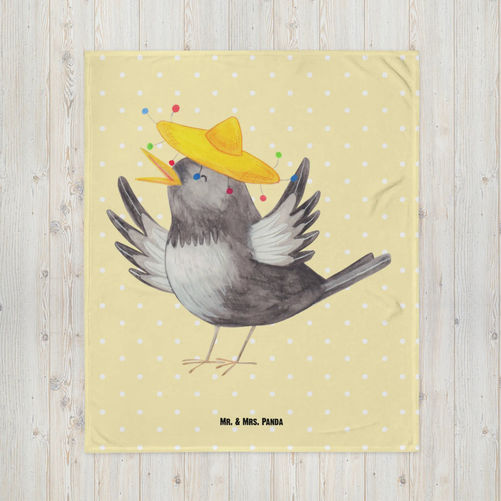 Kuscheldecke Rabe Sombrero Wohndecke, Sofadecke, Decke, Wolldecke, Tagesdecke, Tiermotive, Gute Laune, lustige Sprüche, Tiere, Glück Spruch, Rabe, Vogel, Elster, Motivation, fröhlich sein, Spruch positiv, Vögel, froh, glücklich sein