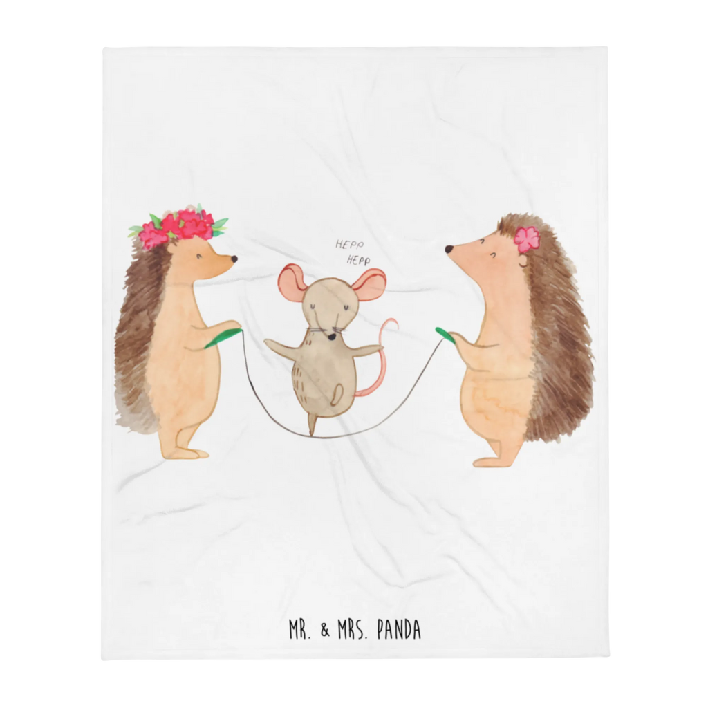 Blanket Hedgehog skipping Sofadecke, Decke, Wolldecke, Wohndecke, Tagesdecke, Tiermotive, Gute Laune, lustige Sprüche, Tiere, Kindergarten, Maus, Igel, Kinder, Seilspringen, Seilhüpfen