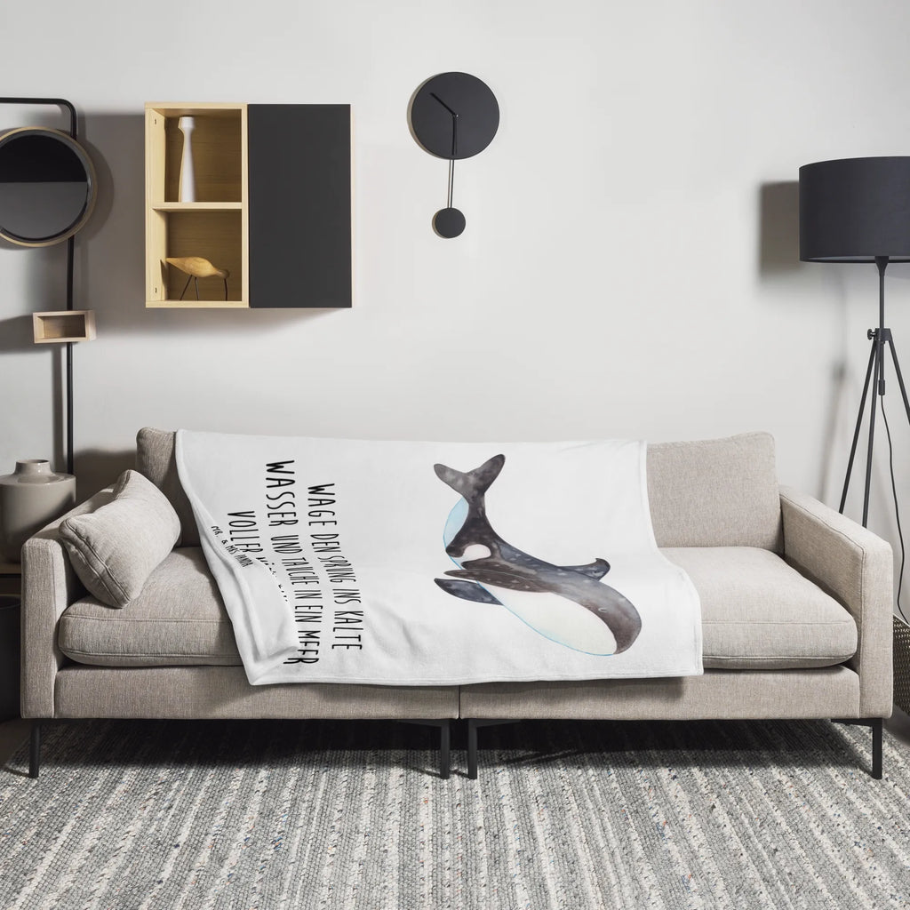 Kuscheldecke Orca Wohndecke, Decke, Sofadecke, Tagesdecke, Wolldecke, Meerestiere, Meer, Urlaub, Startup, Möglichkeiten, Orcas, Killerwal, Neustart, Selbstliebe, Wal, Orca, Motivation, Büro, Arbeit