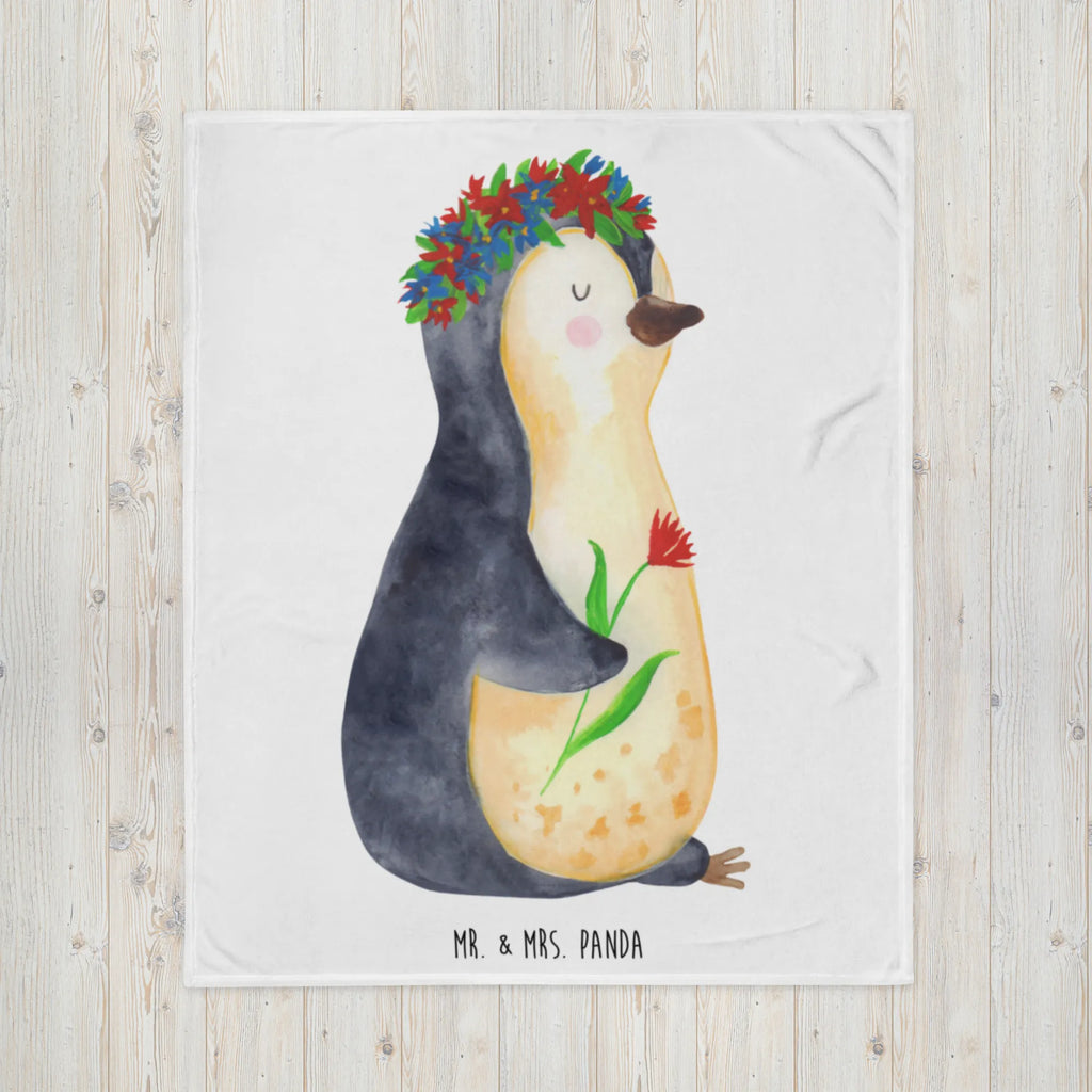 Blanket Penguin Flower Decke, Wohndecke, Sofadecke, Tagesdecke, Wolldecke, Pinguin, Pinguine, Wünsche, Motivation, Blumenkranz, Universum, Liebeskummer, Ziele, Leben, Geschenkidee, Lebensziele, Lebenslust