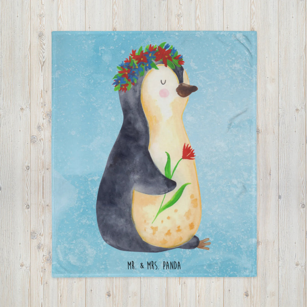Blanket Penguin Flower Decke, Wohndecke, Sofadecke, Tagesdecke, Wolldecke, Pinguin, Pinguine, Wünsche, Motivation, Blumenkranz, Universum, Liebeskummer, Ziele, Leben, Geschenkidee, Lebensziele, Lebenslust