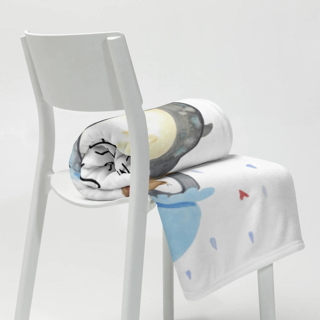 Kuscheldecke Pinguin Duschen Tagesdecke, Wolldecke, Wohndecke, Sofadecke, Decke, Pinguin, Motivation, Neustart, duschen, Lebensmotto, Neuanfang, Pinguine, glücklich sein, Dusche