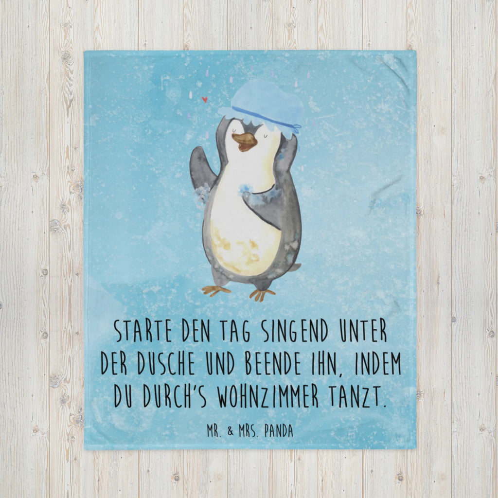 Kuscheldecke Pinguin Duschen Tagesdecke, Wolldecke, Wohndecke, Sofadecke, Decke, Pinguin, Motivation, Neustart, duschen, Lebensmotto, Neuanfang, Pinguine, glücklich sein, Dusche