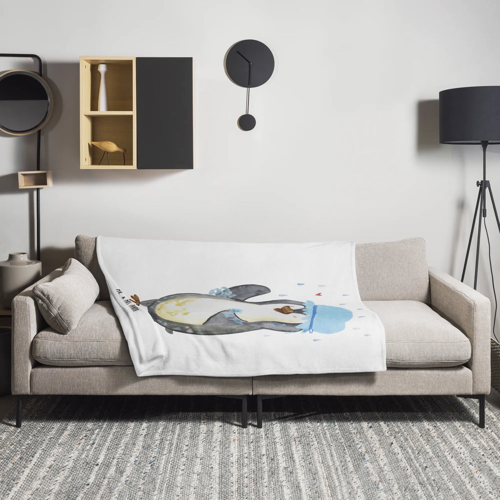 Kuscheldecke Pinguin Duschen Tagesdecke, Wolldecke, Wohndecke, Sofadecke, Decke, Pinguin, Motivation, Neustart, duschen, Lebensmotto, Neuanfang, Pinguine, glücklich sein, Dusche