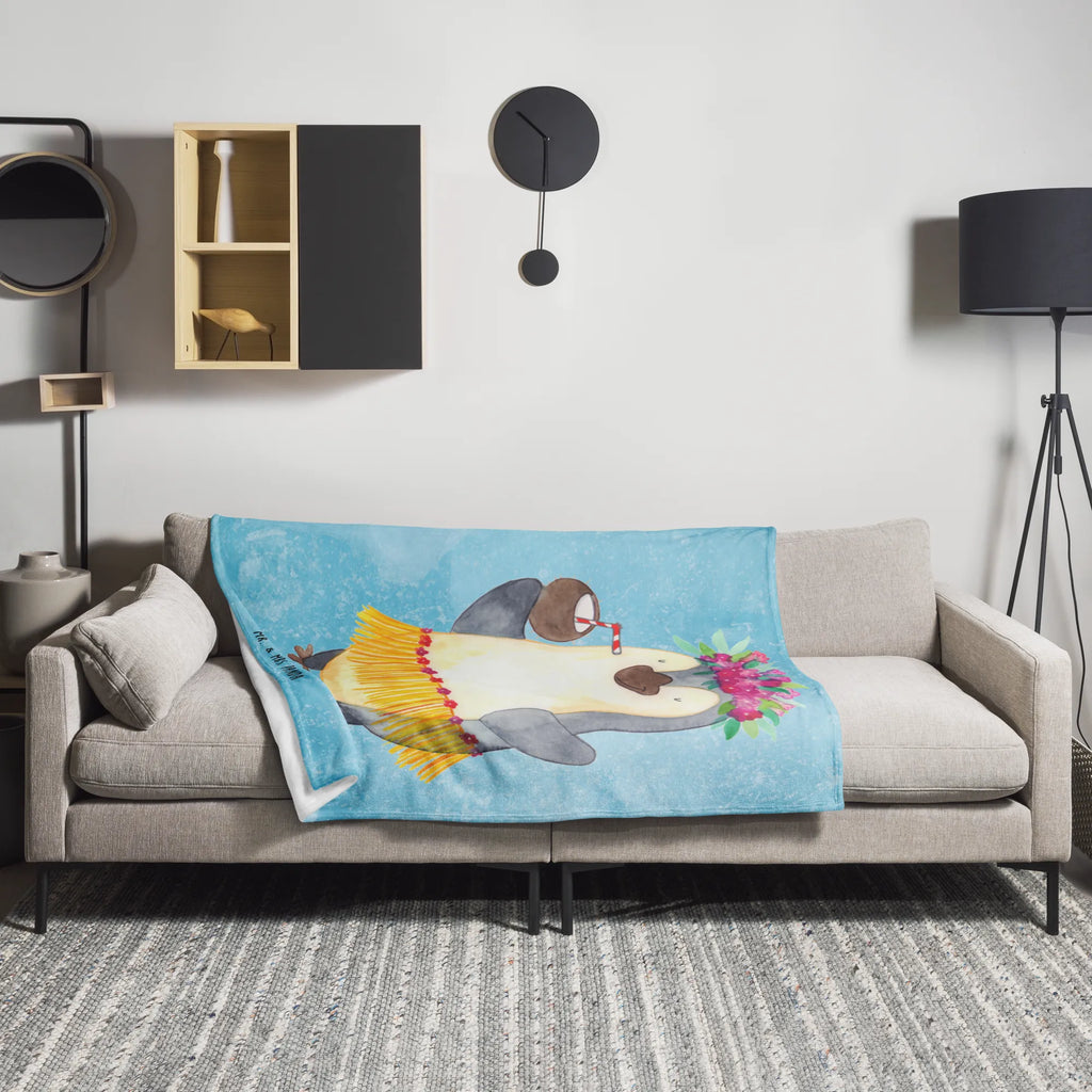 Kuscheldecke Pinguin Kokosnuss Decke, Tagesdecke, Wohndecke, Wolldecke, Sofadecke, Pinguin, Aloha, Urlaub, Hawaii, Kokosnuss, Pinguine