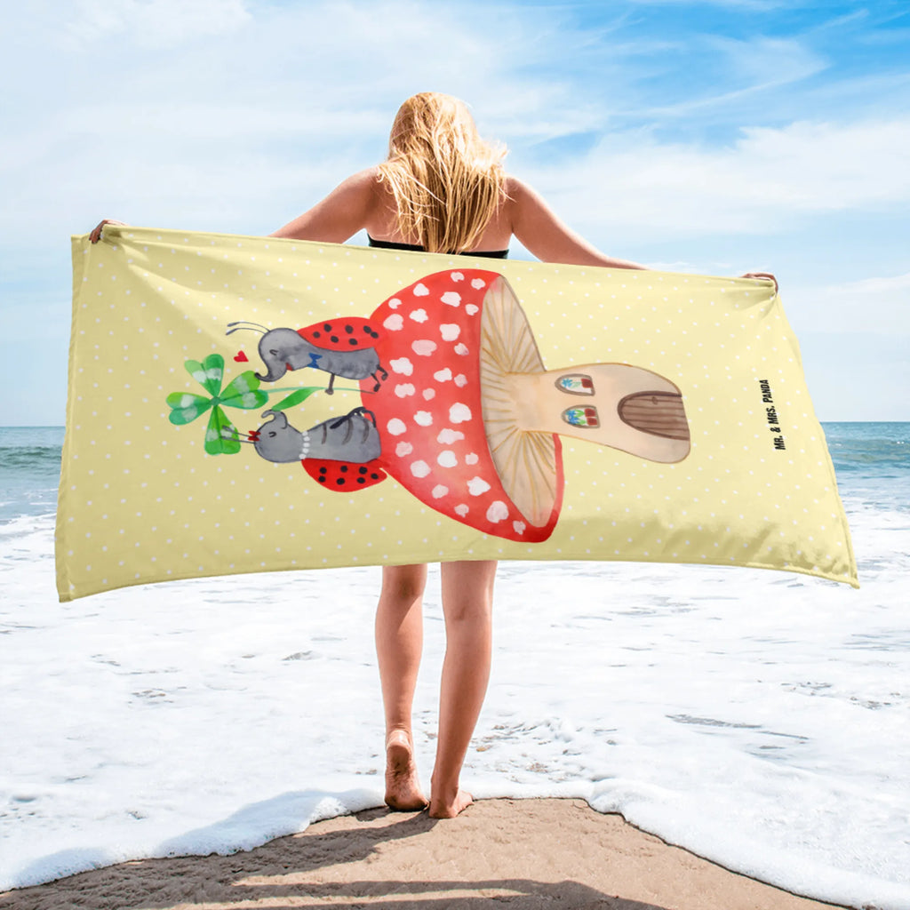 XL bath towel ladybug toadstool luxury bath sheet, large beach towel, XL bath towel, oversized towel, extra large swim towel, spa towel, small animals, cute, funny, cute animal motives, hand drawn, small world, funny sayings, good mood, happy, gifts, gift ideas, special gifts, animal lover, card, flat, toadstool, ladybird, house, at home, house of fleshy fungi