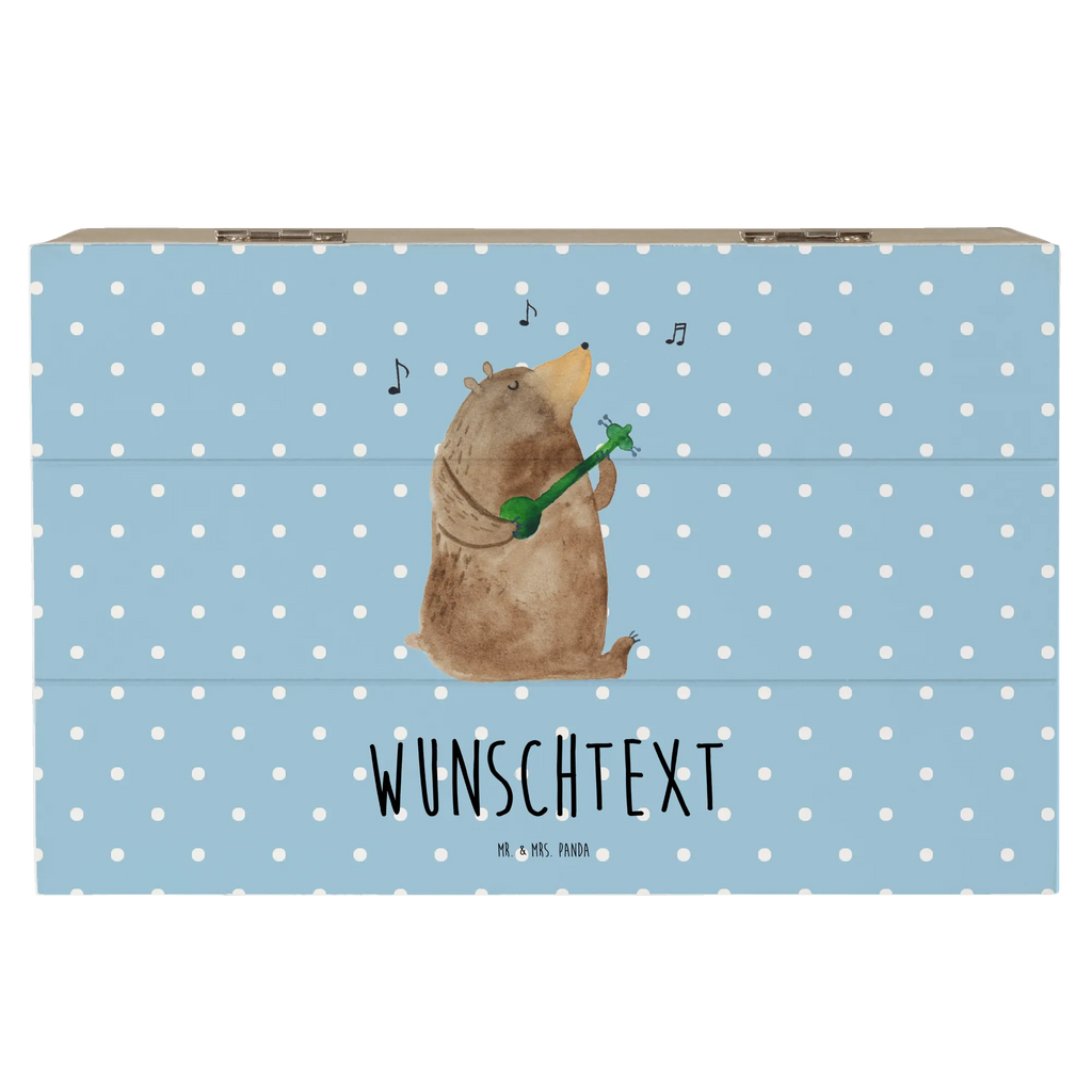 Personalizowane drewniane pudełko niedźwiedź Gitara Niedźwiedź, Miś, Pluszowy miś