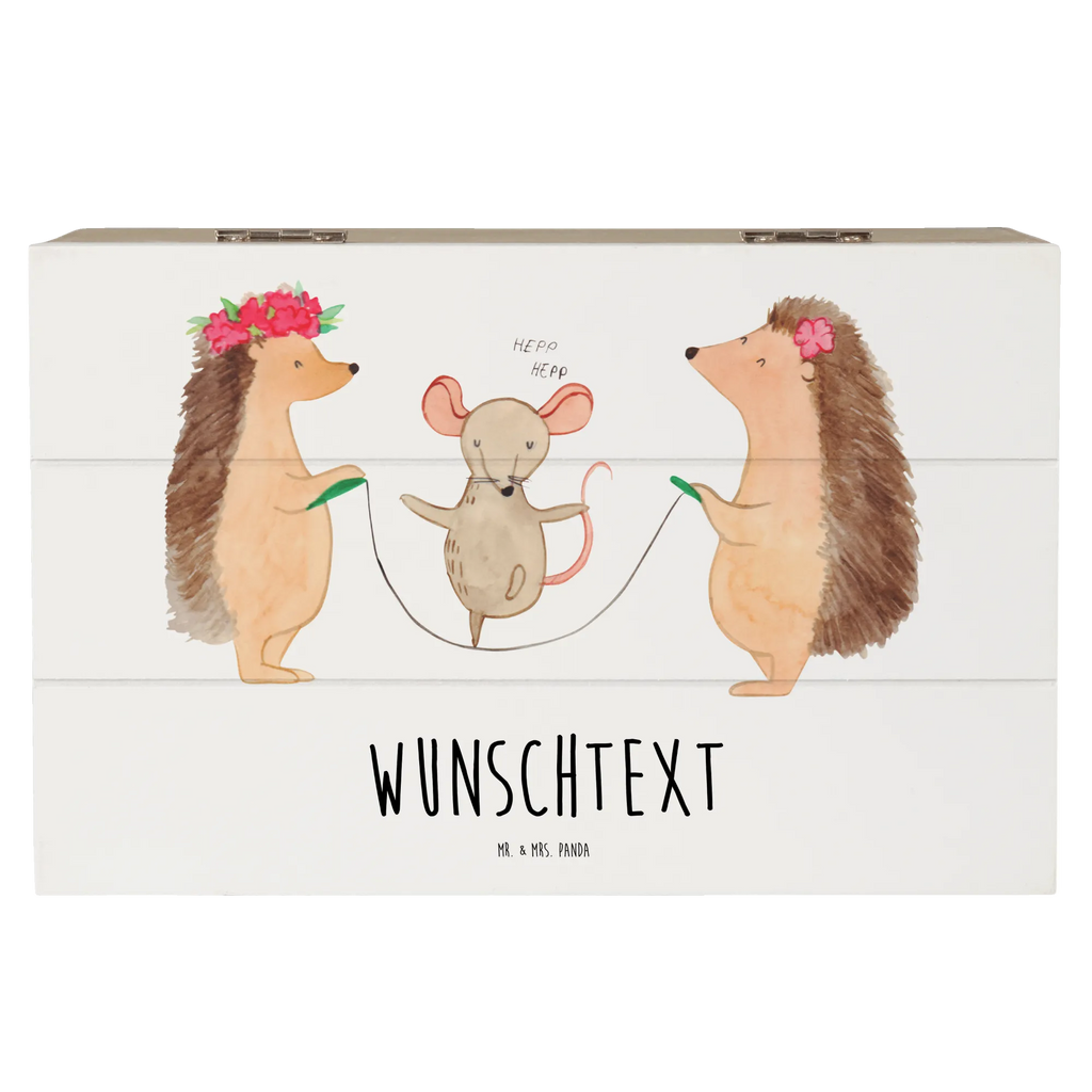 Personalizowane drewniane pudełko jeż Skakanie na skakance Motywy zwierzęce, dobra energia, zabawne powiedzonka, zwierzęta