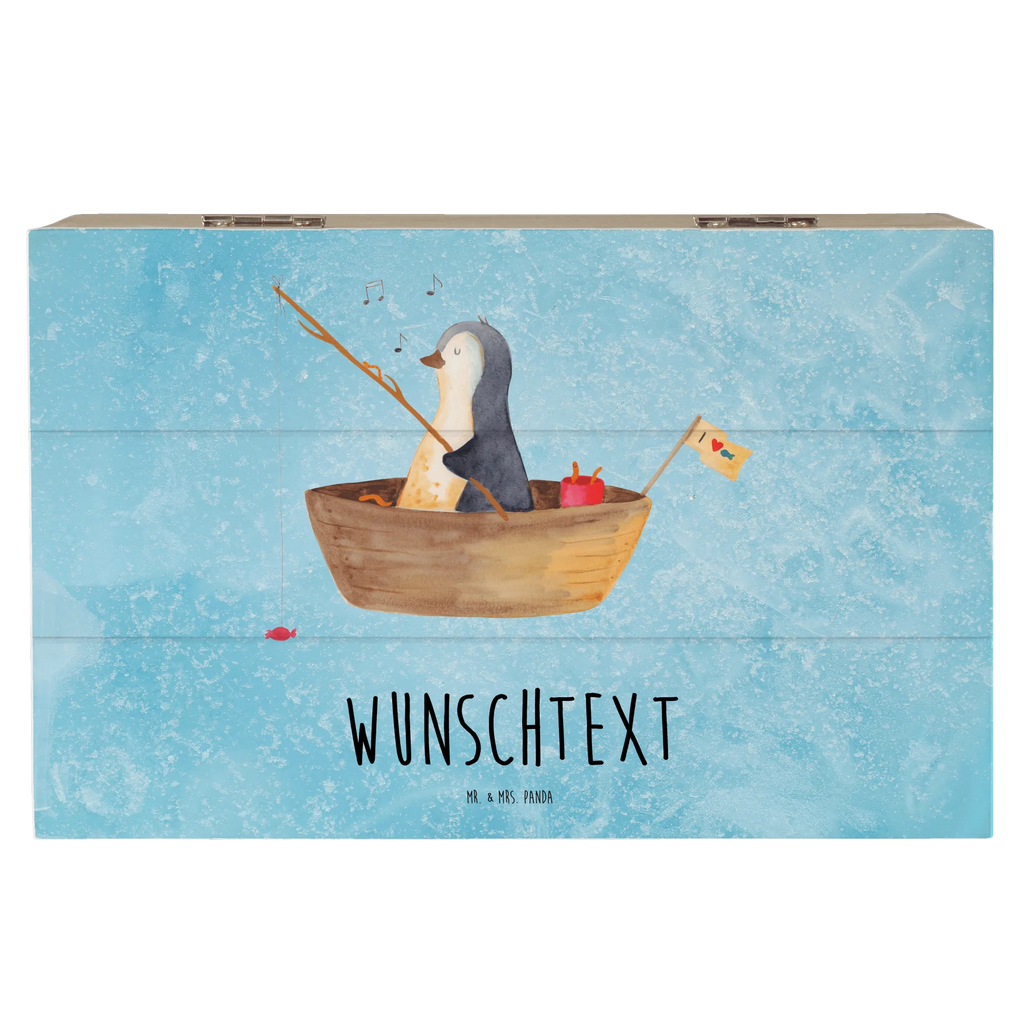 Personalizowane drewniane pudełko pingwin łódka wędkarska Pinguin