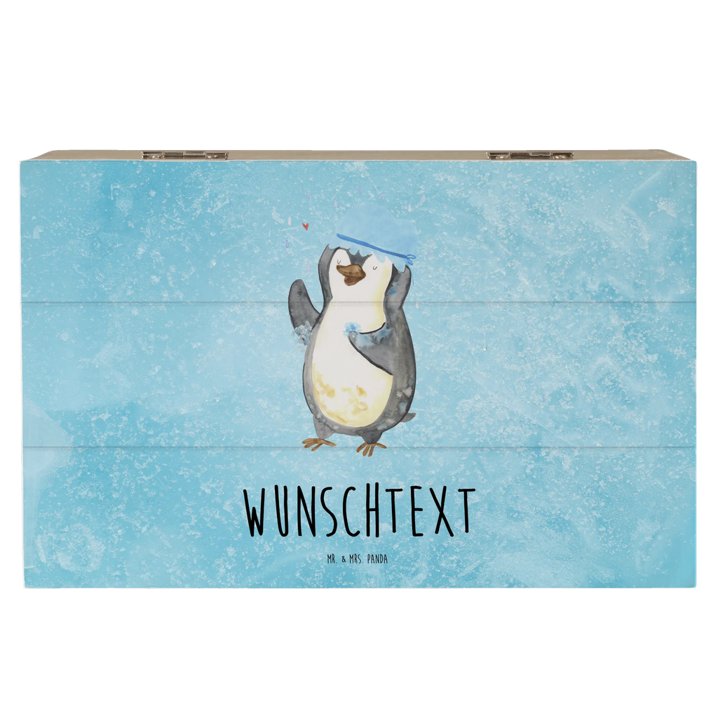 Personalizowane drewniane pudełko Pingwin Prysznic Pinguin