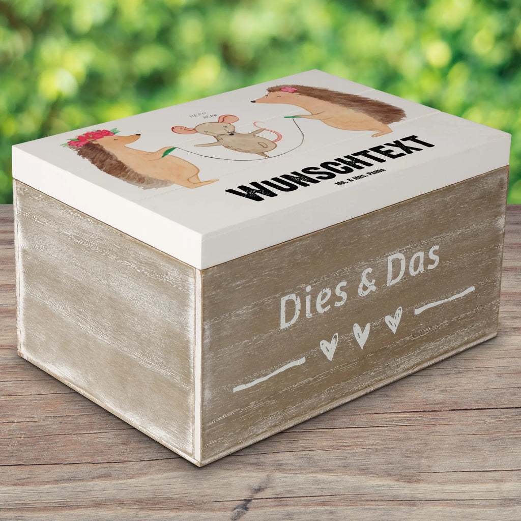 Personalizowane drewniane pudełko jeż Skakanie na skakance Motywy zwierzęce, dobra energia, zabawne powiedzonka, zwierzęta