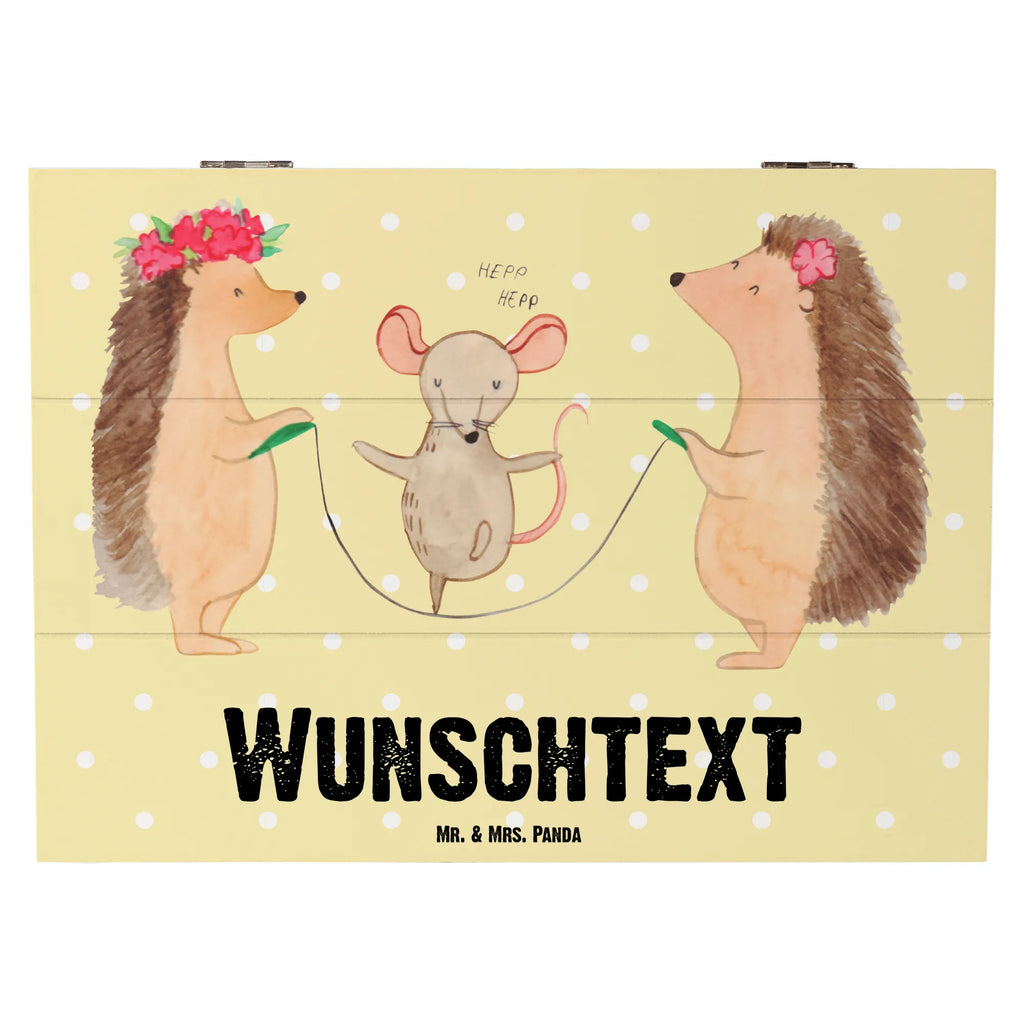 Personalizowane drewniane pudełko jeż Skakanie na skakance Motywy zwierzęce, dobra energia, zabawne powiedzonka, zwierzęta