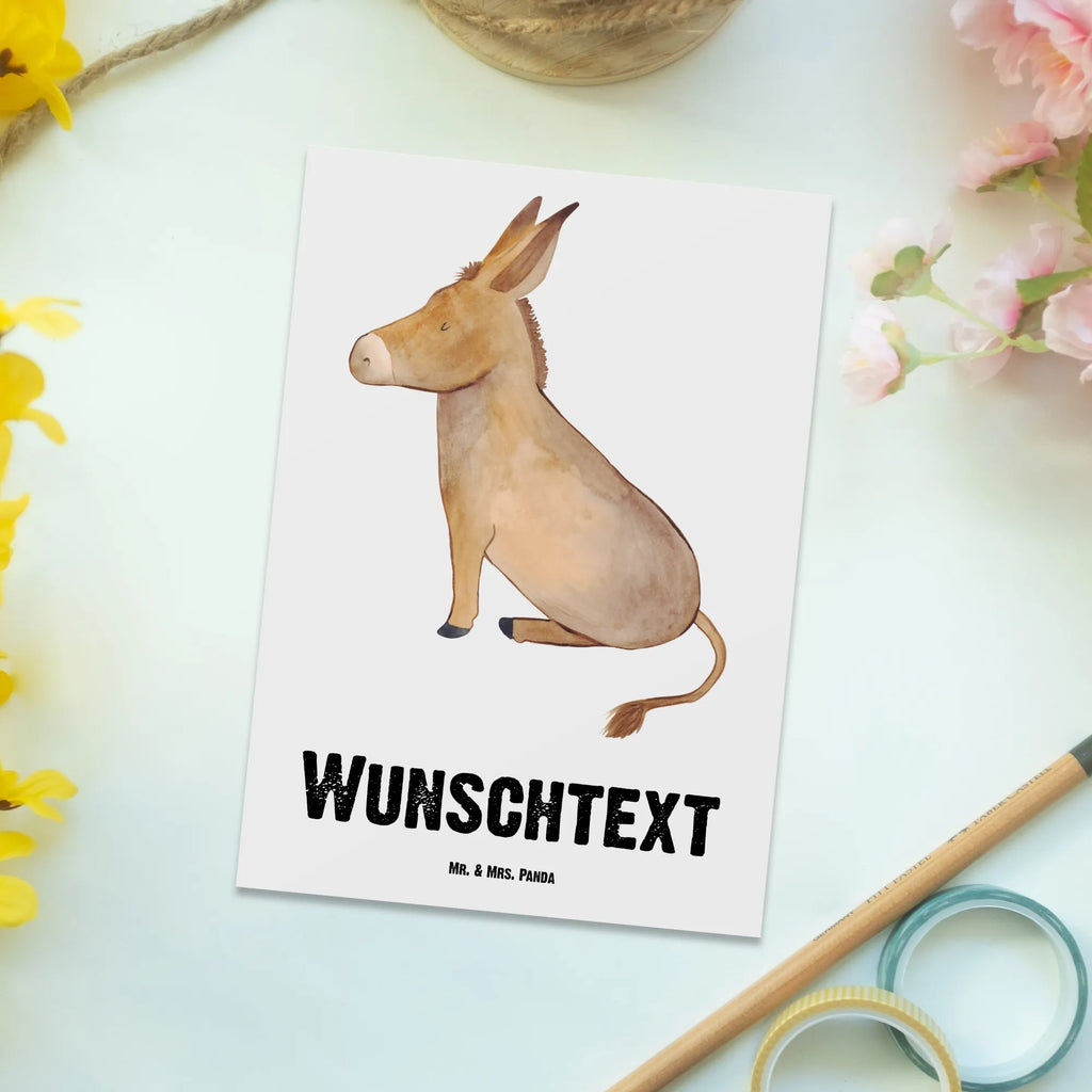 Personalised postcard Donkey small animals, cute, funny, cute animal motives, hand drawn, small world, funny sayings, good mood, happy, gifts, gift ideas, special gifts, animal lover, card, courage to face life, goal, happiness in life, aim in life, courage, wisdom, Donkey