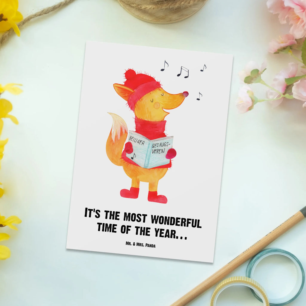 Personalised postcard Fox Singer Winter, Christmas, Christmas time, snow