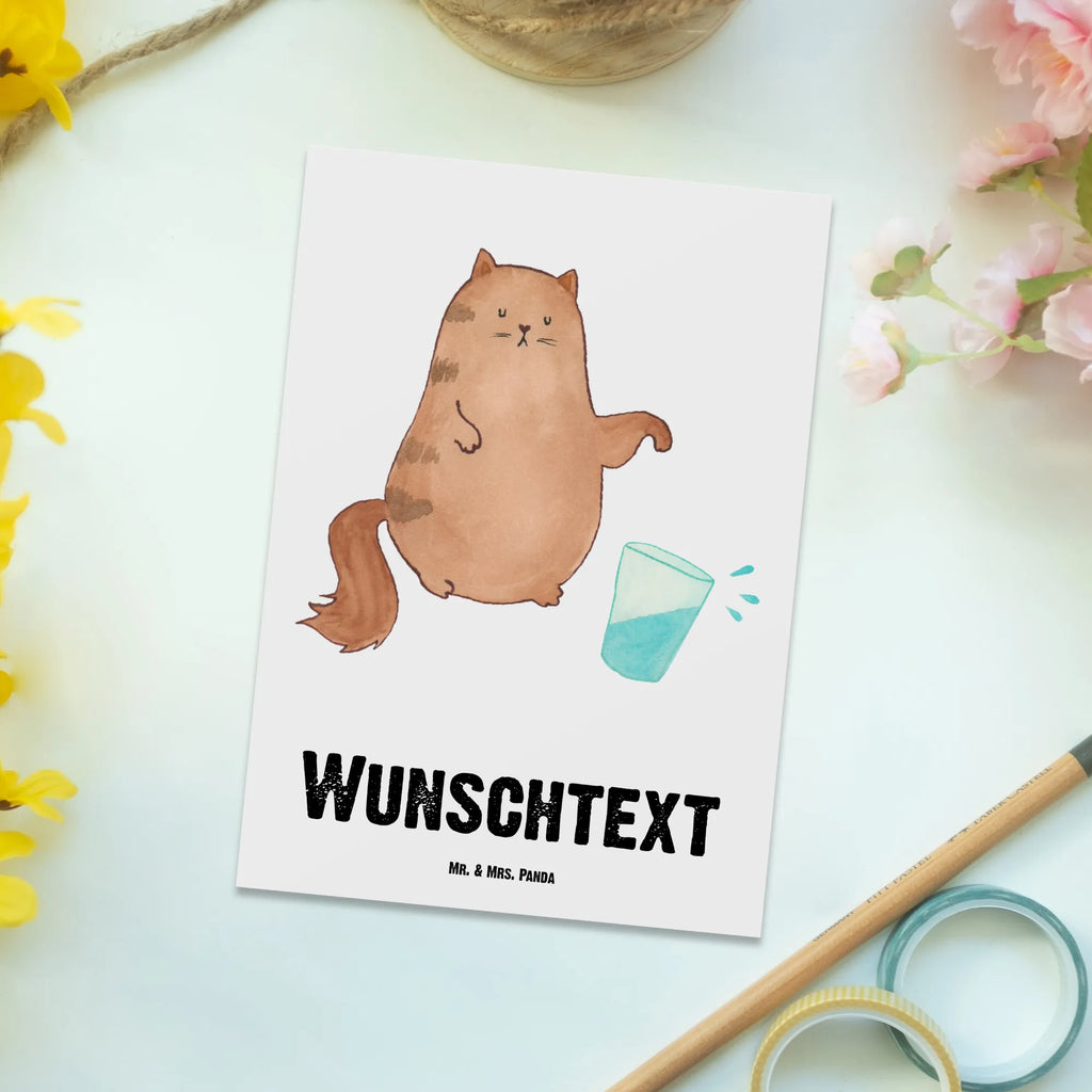 Personalised postcard Cat water glass cat, tomcat, kitty, meow, kitten, housecat, mama cat, love cats, cat image, cat fan, cat lover, cat fancier, cat decoration, gift for cat lover, cat owner, funny cats, cat sayings, cat motto, funny cat gifts, fan merchandise, cat stuff, animal lover, glass, Cats, pet, water, cats, pussy