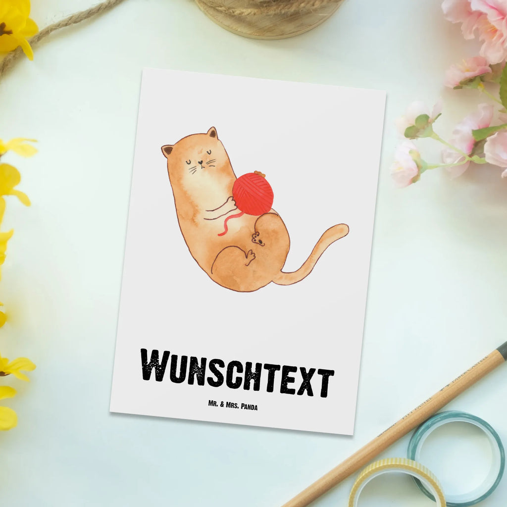 Personalised postcard Cat Wool cat, tomcat, kitty, meow, kitten, housecat, mama cat, love cats, cat image, cat fan, cat lover, cat fancier, cat decoration, gift for cat lover, cat owner, funny cats, cat sayings, cat motto, funny cat gifts, fan merchandise, cat stuff, animal lover, wool, Cats, playful, ball of wool, cats, play, pussy, pet