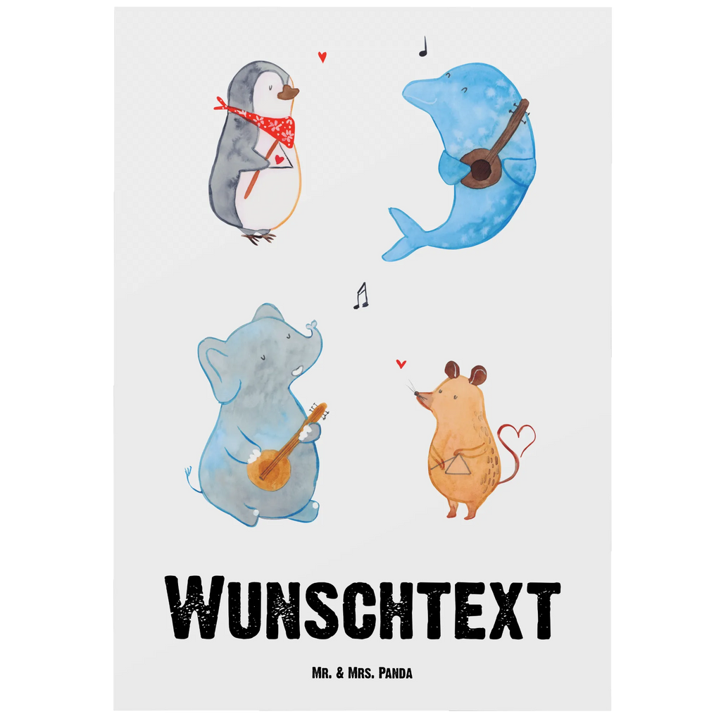 Personalised postcard Big tape small animals, cute, funny, cute animal motives, hand drawn, small world, funny sayings, good mood, happy, gifts, gift ideas, special gifts, animal lover, card, elephant, music, penguin, musicians, triangle, guitar, band, dog, dolphin, mouse