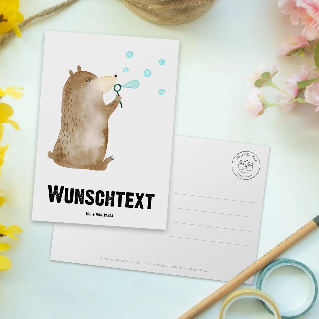 Personalised postcard bear soap bubbles bear, teddy, teddy bear, cuddly toy, Soap Bubbles Bear Funny Being Happy Sad Happy