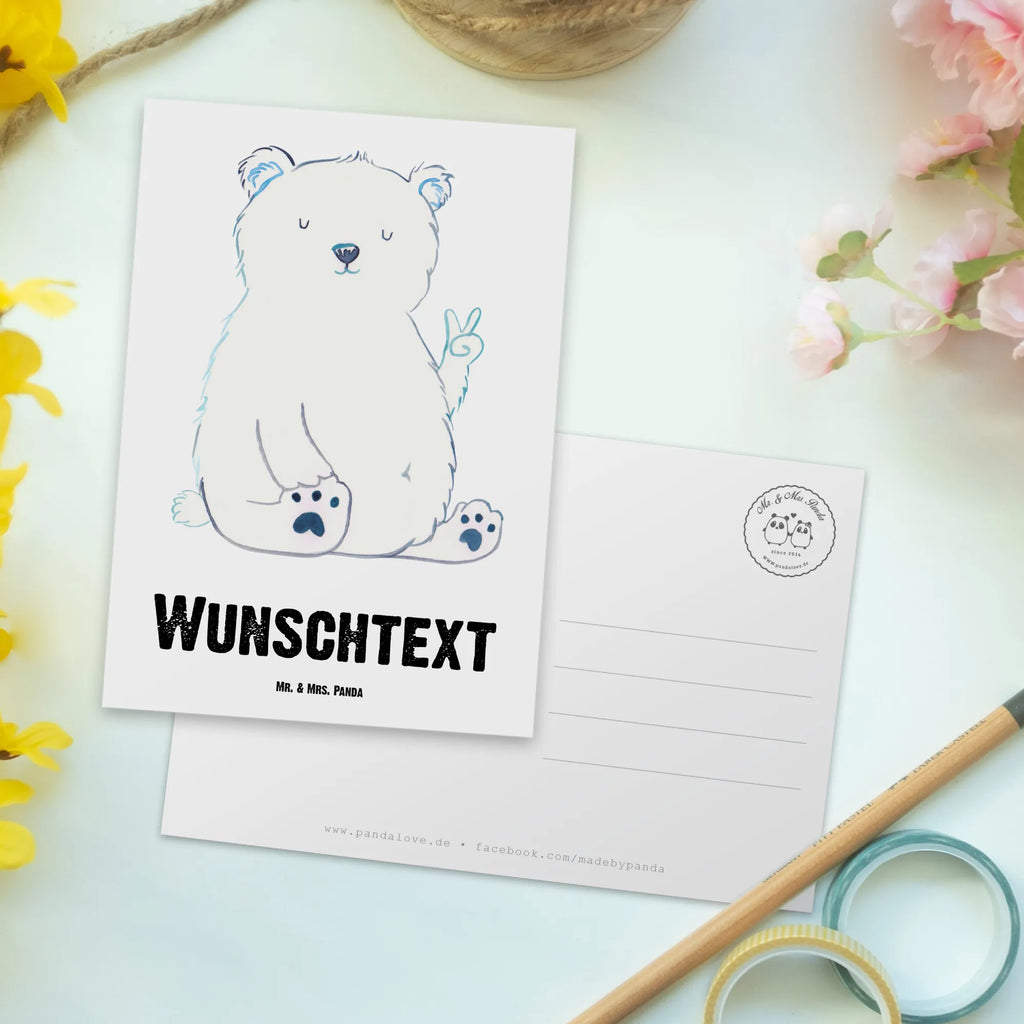 Personalised postcard Icebear Lazy bear, teddy, teddy bear, cuddly toy, Polar bear, office, relaxing, home office, office job, workplace, work, North Pole, lazy