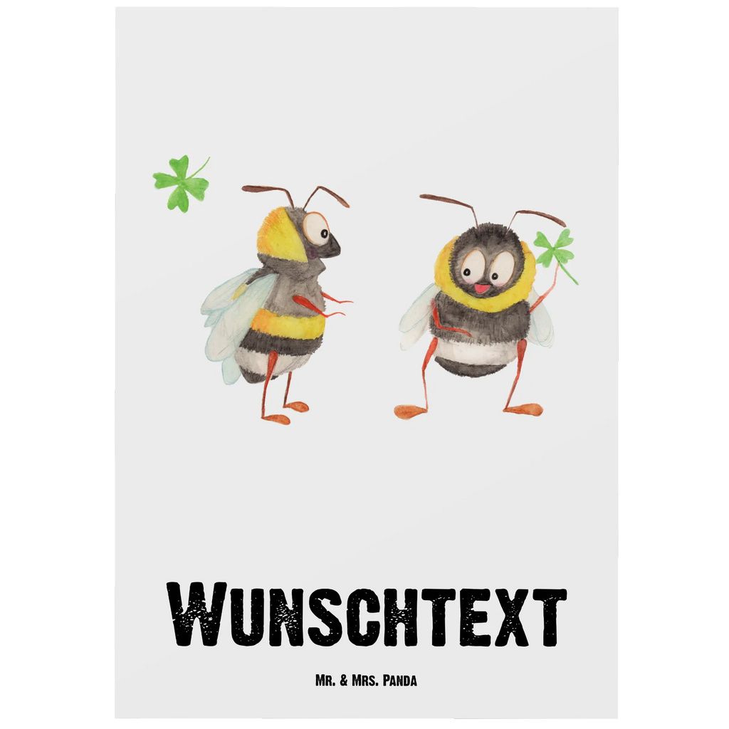 Personalised postcard bumblebees shamrock small animals, cute, funny, cute animal motives, hand drawn, small world, funny sayings, good mood, happy, gifts, gift ideas, special gifts, animal lover, card, be happy, saying beautiful, bumblebee, bee, bee decoration, saying positive, become happy, saying happy