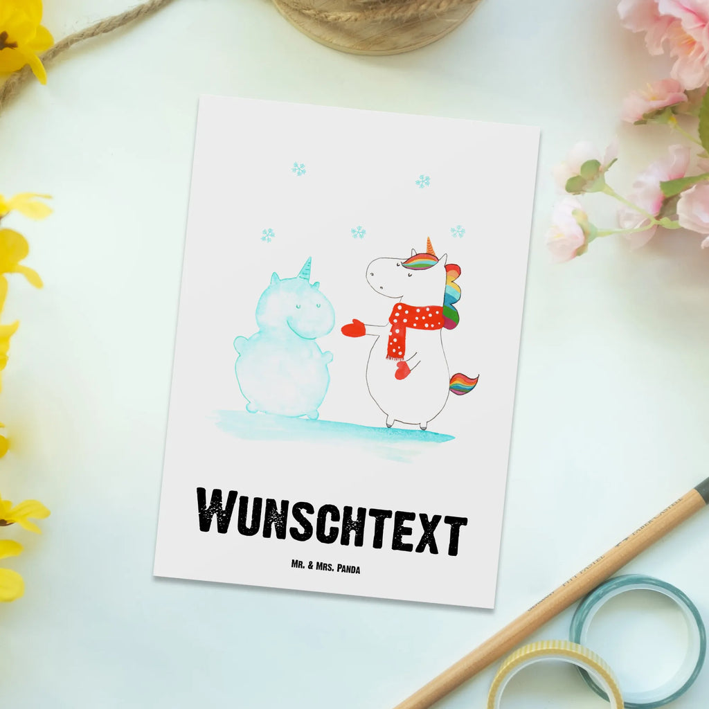 Personalised postcard unicorn snowman unicorn, unicorns, X-Mas, Cake, Christmas Motif, Gloves, Cold, winter gift, Christmas, Cap, Unicorn, Snowman, Snow, present, Winter