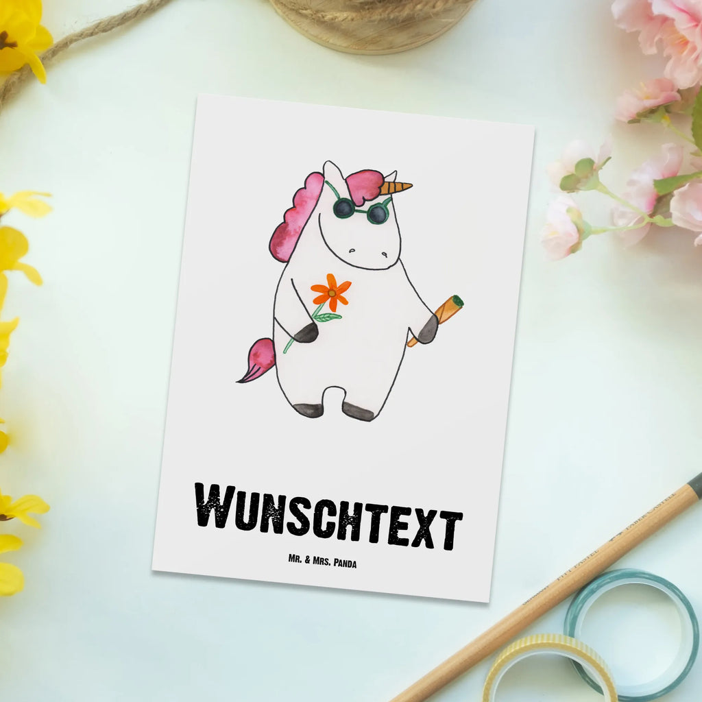 Personalisierte Postkarte Einhorn Woodstock Grußkarte mit Namen, Postkarte mit Namen, Karte mit Wunschtext, Ansichtskarte mit Wunschtext, Einladung mit Namen, Postkarte Personalisierbar, Grußkarte mit Wunschtext, Geschenkkarte mit Namen, Karte mit Namen, Ansichtskarte mit Namen, Geschenkkarte mit Wunschtext, Postkarte mit Wunschtext, Postkarte Bedrucken, Einladung mit Wunschtext, Einhorn, Einhörner, Einhorn Deko, Unicorn, Spaß. Lustig, Joint, Witzig, Kiffen, Party, Alkohol, Zigarette, Woodstock