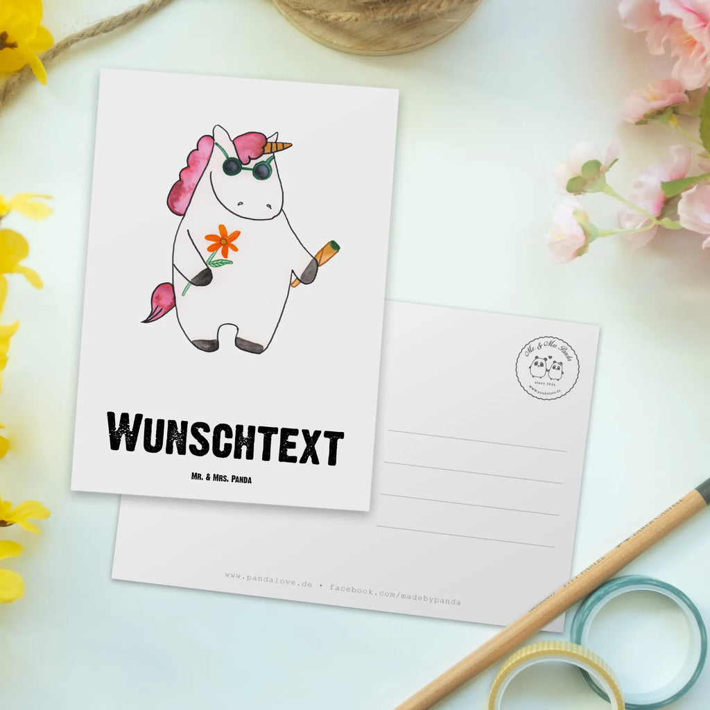 Personalisierte Postkarte Einhorn Woodstock Grußkarte mit Namen, Postkarte mit Namen, Karte mit Wunschtext, Ansichtskarte mit Wunschtext, Einladung mit Namen, Postkarte Personalisierbar, Grußkarte mit Wunschtext, Geschenkkarte mit Namen, Karte mit Namen, Ansichtskarte mit Namen, Geschenkkarte mit Wunschtext, Postkarte mit Wunschtext, Postkarte Bedrucken, Einladung mit Wunschtext, Einhorn, Einhörner, Einhorn Deko, Unicorn, Spaß. Lustig, Joint, Witzig, Kiffen, Party, Alkohol, Zigarette, Woodstock