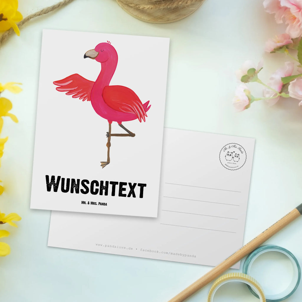 Personalisierte Postkarte Flamingo Yoga Einladung mit Namen, Postkarte mit Namen, Ansichtskarte mit Wunschtext, Postkarte personalisierbar, Einladung mit Wunschtext, Ansichtskarte mit Namen, Karte mit Wunschtext, Karte mit Namen, Grußkarte mit Wunschtext, Geschenkkarte mit Wunschtext, Postkarte mit Wunschtext, Geschenkkarte mit Namen, Postkarte bedrucken, Grußkarte mit Namen, Flamingo, Tiefenentspannung, Ärger, Namaste, Entspannung, Yoga-Übung, Aufregen, Yoga, Vogel, Achtsamkeit