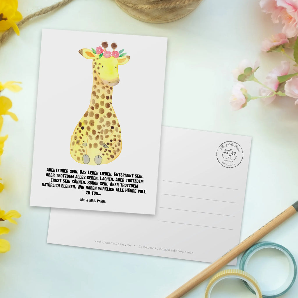 Personalised postcard giraffe flower wreath Africa, self-love, adventurer, wreath of flowers, giraffe, friend