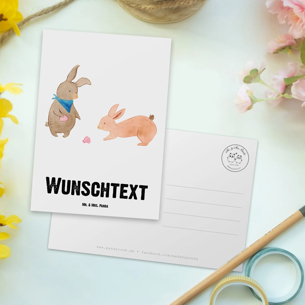 Personalised postcard Bunnies with seashell Family, Father's Day, Mother's Day, brother, sister, Mom, Dad, sea, girlfriend, best friend, BFF, shells, best friends, girlfriends, collecting shells, rabbits