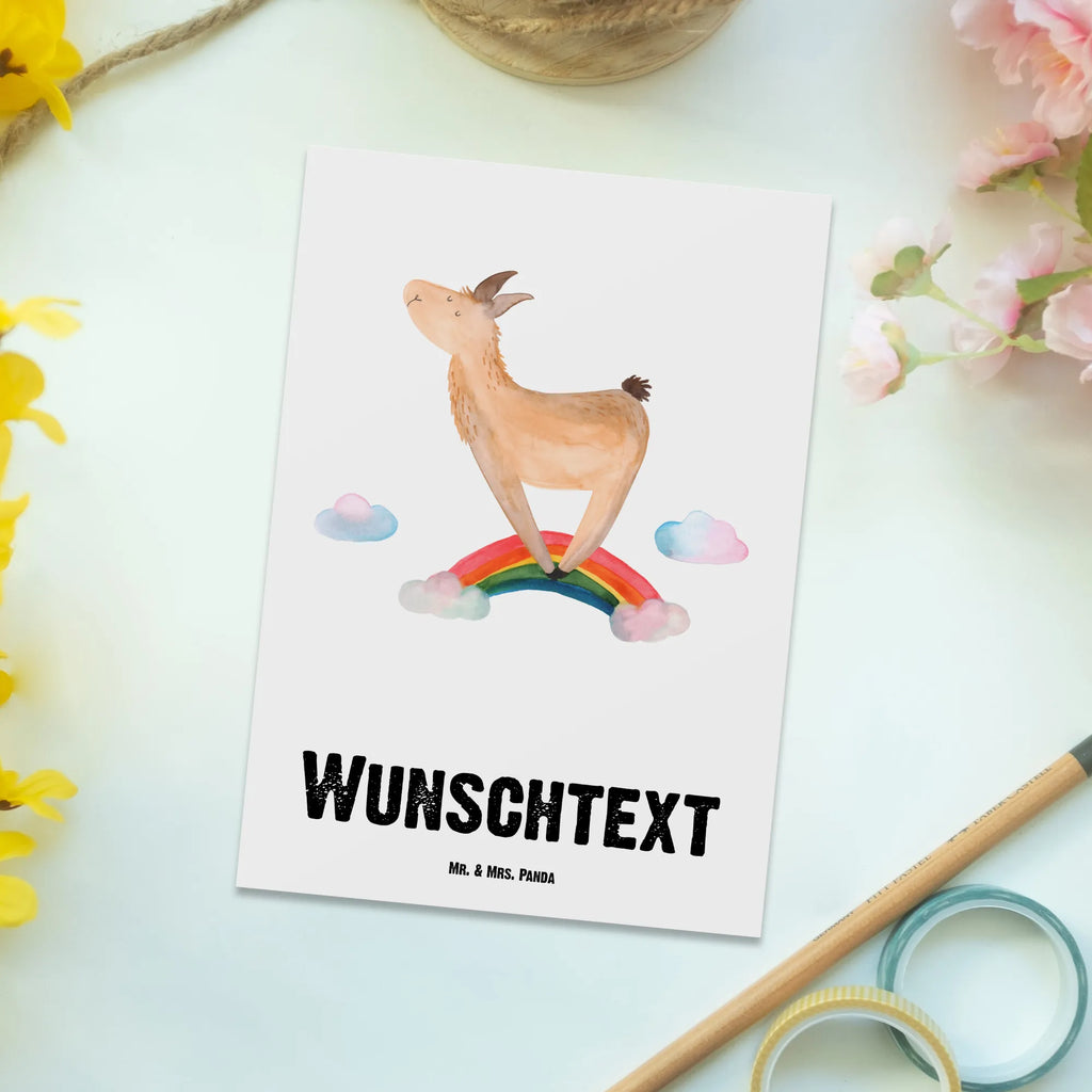 Personalisierte Postkarte Lama Regenbogen Postkarte Bedrucken, Einladung mit Wunschtext, Karte mit Wunschtext, Einladung mit Namen, Karte mit Namen, Grußkarte mit Namen, Geschenkkarte mit Wunschtext, Grußkarte mit Wunschtext, Postkarte Personalisierbar, Geschenkkarte mit Namen, Postkarte mit Namen, Postkarte mit Wunschtext, Ansichtskarte mit Namen, Ansichtskarte mit Wunschtext, Lama, Alpaka, Haters Gonna Hate, Regenbogen, Freiheit, Wolkenland, Haters, Schule, Selbstständig, Abi, Außenseiter, Lamas, Hobby