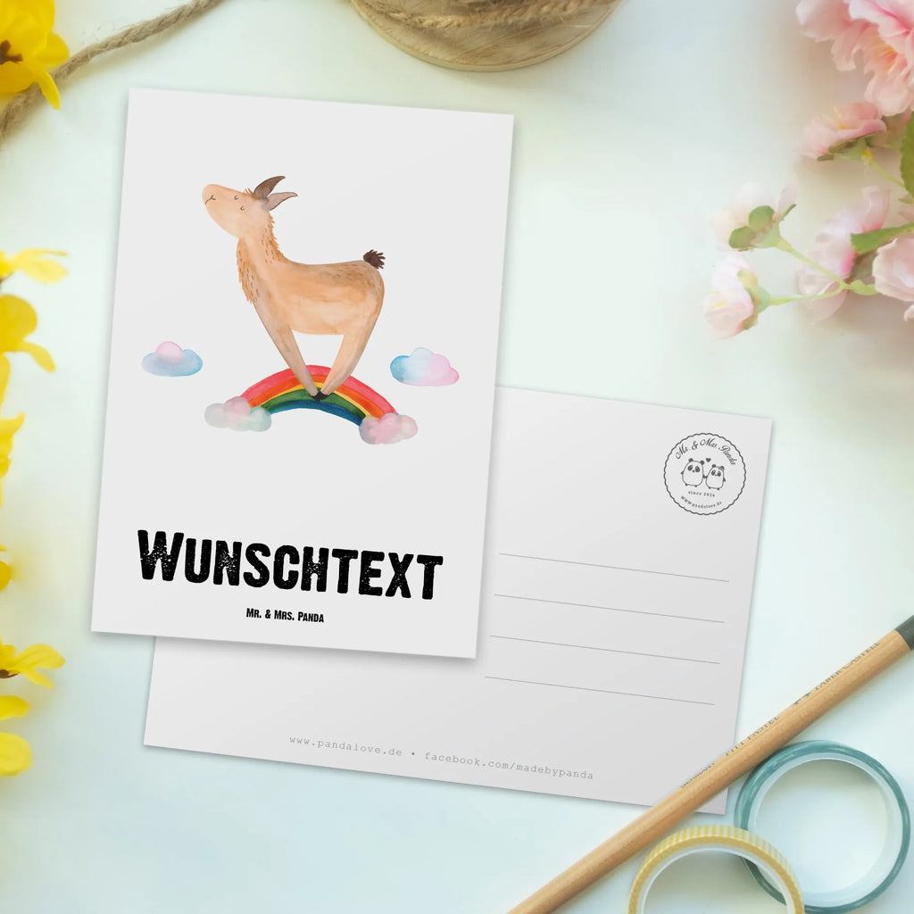 Personalisierte Postkarte Lama Regenbogen Postkarte Bedrucken, Einladung mit Wunschtext, Karte mit Wunschtext, Einladung mit Namen, Karte mit Namen, Grußkarte mit Namen, Geschenkkarte mit Wunschtext, Grußkarte mit Wunschtext, Postkarte Personalisierbar, Geschenkkarte mit Namen, Postkarte mit Namen, Postkarte mit Wunschtext, Ansichtskarte mit Namen, Ansichtskarte mit Wunschtext, Lama, Alpaka, Haters Gonna Hate, Regenbogen, Freiheit, Wolkenland, Haters, Schule, Selbstständig, Abi, Außenseiter, Lamas, Hobby