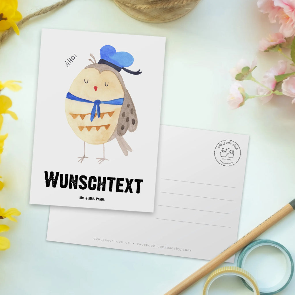 Personalisierte Postkarte Eule Matrosen Ansichtskarte mit Wunschtext, Postkarte bedrucken, Postkarte mit Wunschtext, Ansichtskarte mit Namen, Geschenkkarte mit Namen, Grußkarte mit Wunschtext, Geschenkkarte mit Wunschtext, Postkarte mit Namen, Karte mit Wunschtext, Karte mit Namen, Einladung mit Namen, Postkarte personalisierbar, Grußkarte mit Namen, Einladung mit Wunschtext, Eule, Eule Deko, Freundin, Ehe, Eule Spruch, Seefahrer, Hochzeitstag Geschenk, Matrose, Owl, Wortspiel lustig, Heimathafen
