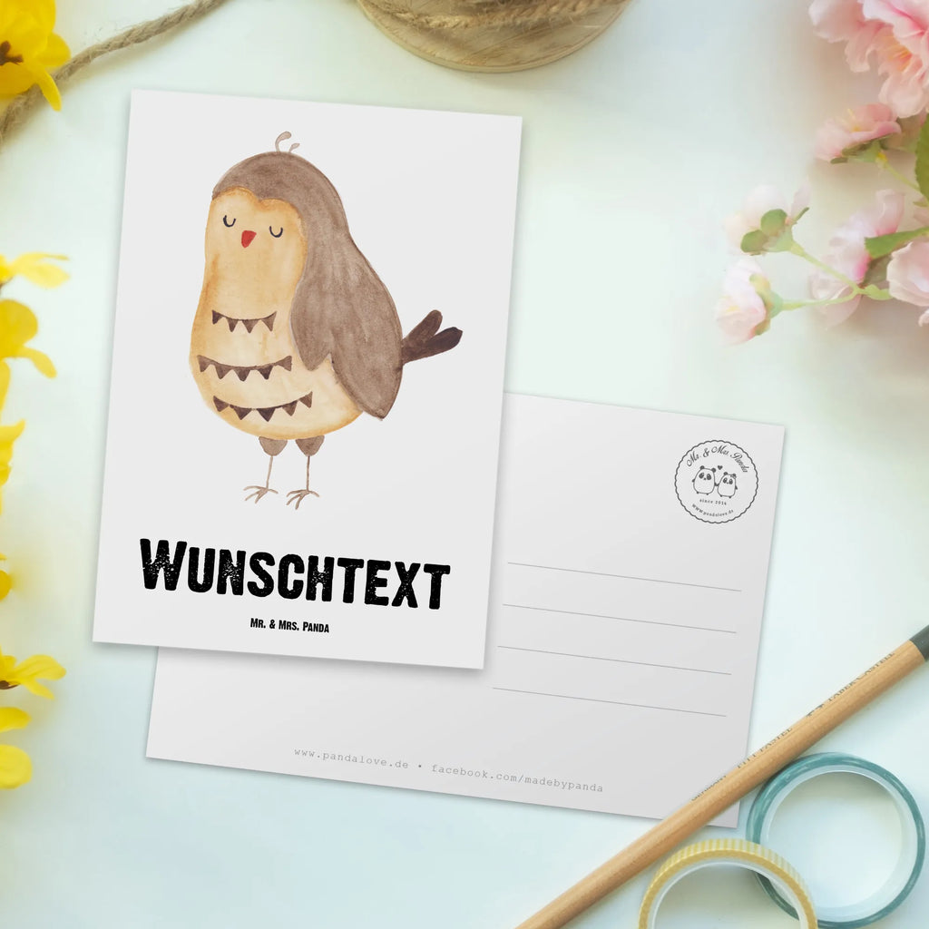 Personalised postcard Owl Satisfied owl, forest animal, bird, nocturnal, gift ideas, birthday present, illustrated, funny, romantic gift, owl decor, Owl, Owl deco, Wedding anniversary gift, Owl saying, Saying beautiful, Pun funny, Romantic, Love saying