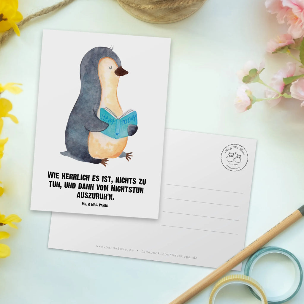 Personalised postcard Penguin A book Penguin, North Pole, Winter, Penguins, book, leisure, holidays, reading, doing nothing, vacation, penguins, bookworm, lazing around