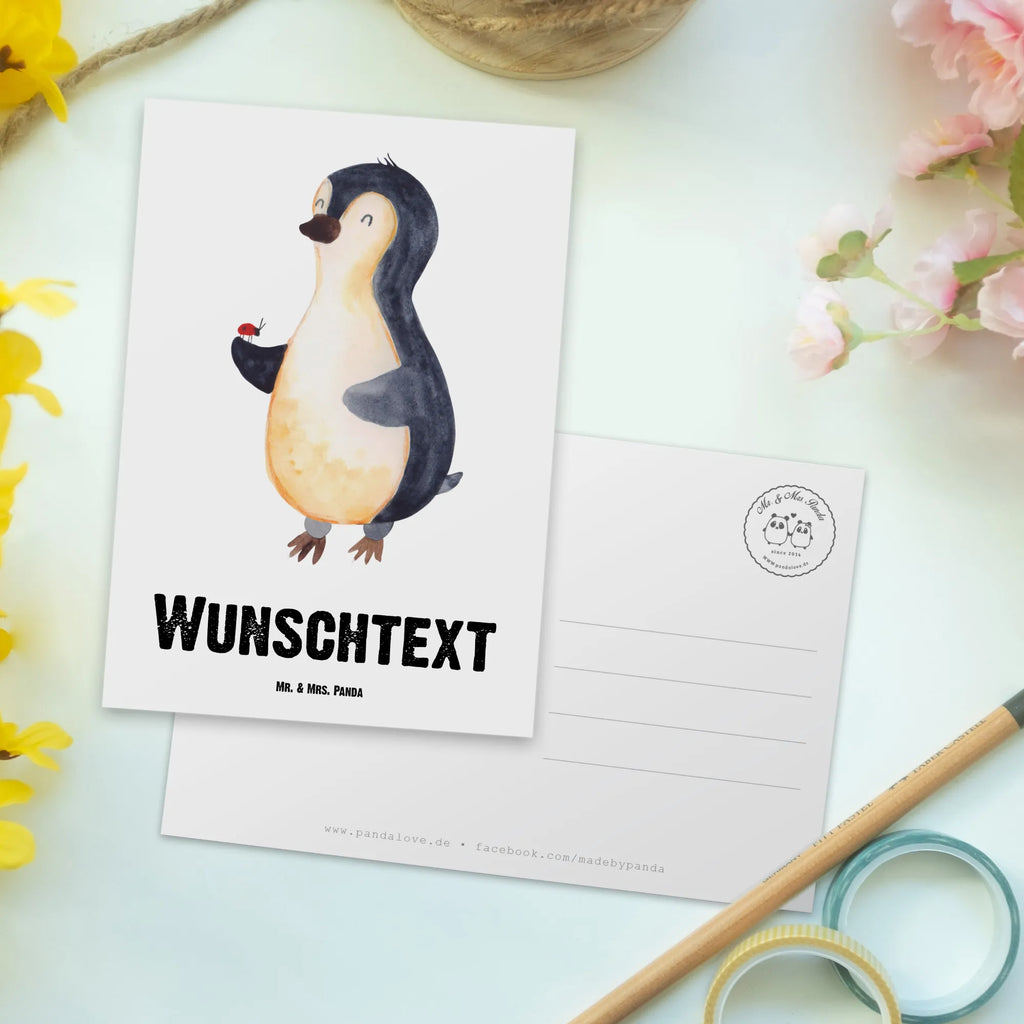 Personalisierte Postkarte Pinguin Marienkäfer Postkarte Personalisierbar, Einladung mit Namen, Karte mit Wunschtext, Postkarte Bedrucken, Geschenkkarte mit Wunschtext, Grußkarte mit Namen, Karte mit Namen, Grußkarte mit Wunschtext, Ansichtskarte mit Wunschtext, Ansichtskarte mit Namen, Einladung mit Wunschtext, Geschenkkarte mit Namen, Postkarte mit Namen, Postkarte mit Wunschtext, Pinguin, Pinguine, Marienkäfer, Lebensfreude, Wunder, Freude, Liebe, Glück