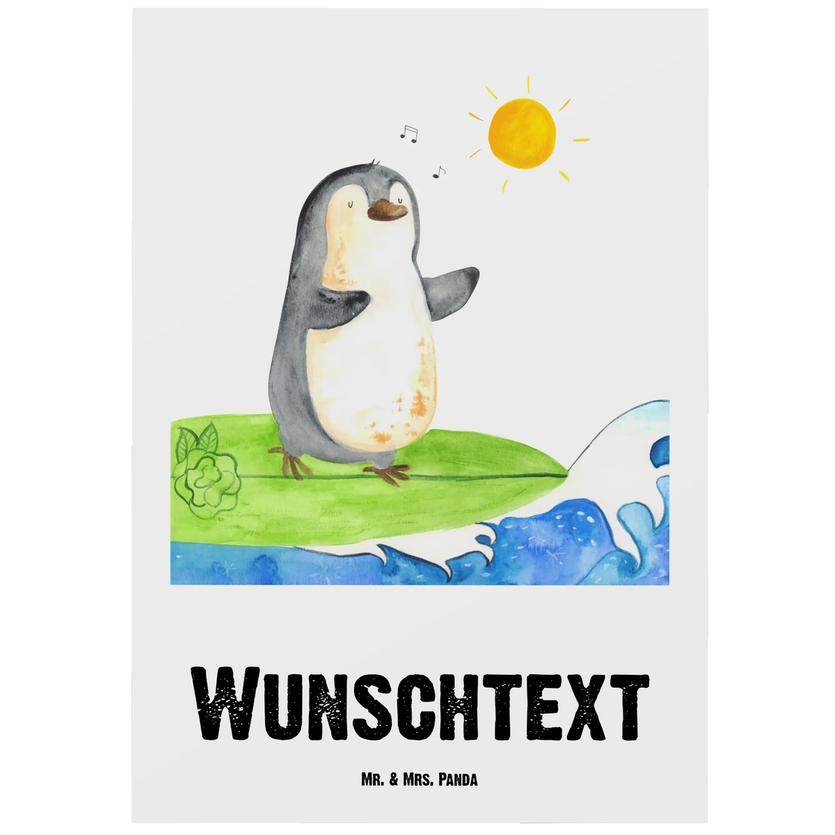 Personalised postcard Penguin surfer Penguin, North Pole, Winter, Penguins, holidays, wave riding, Portugal, Hawaii, waves, penguins, surfing, surfers