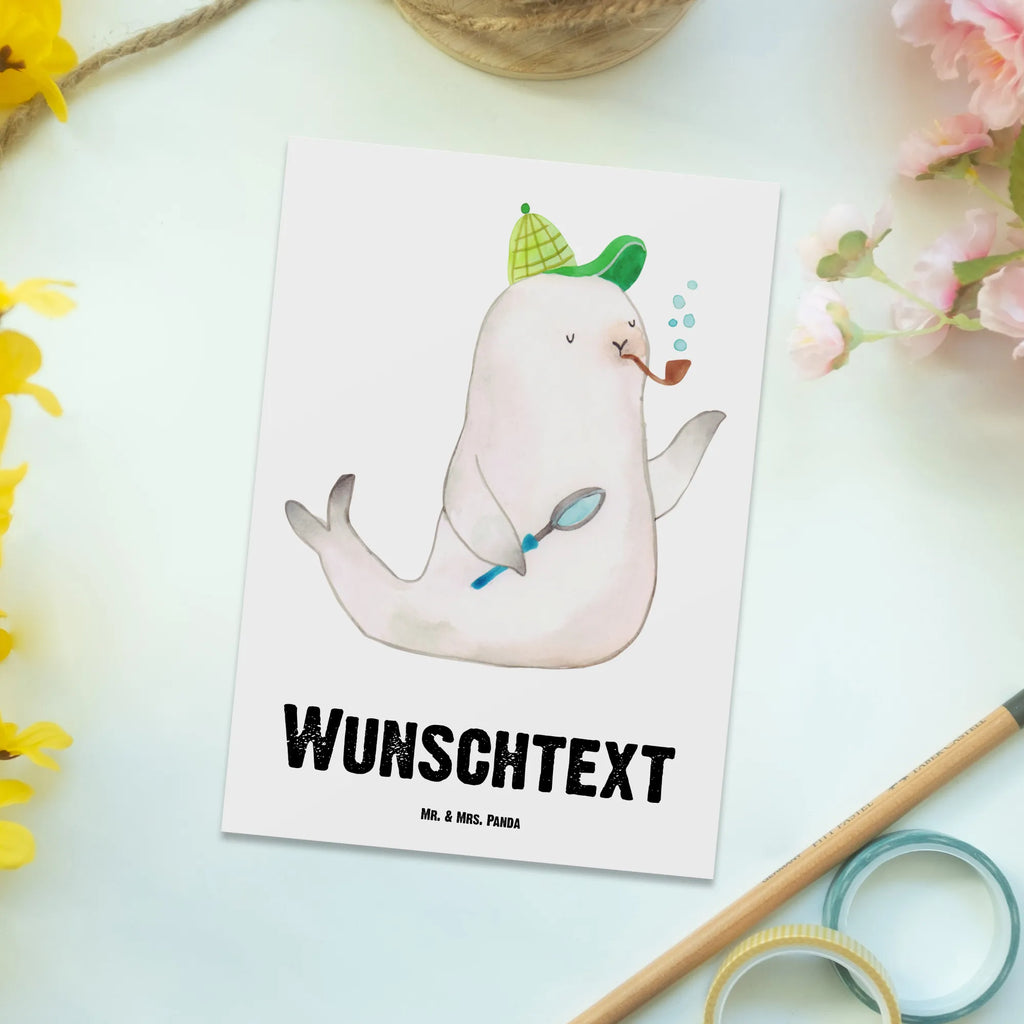Personalizowana kartka pocztowa foka Sherlock Motywy zwierzęce, dobra energia, zabawne powiedzonka, zwierzęta