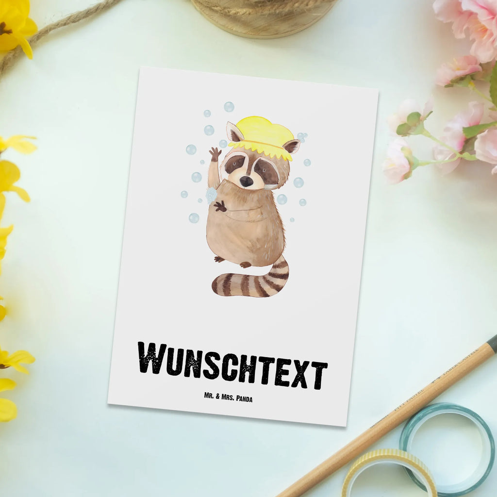 Personalisierte Postkarte Waschbär Grußkarte mit Wunschtext, Karte mit Namen, Einladung mit Namen, Grußkarte mit Namen, Geschenkkarte mit Wunschtext, Ansichtskarte mit Namen, Einladung mit Wunschtext, Postkarte mit Wunschtext, Geschenkkarte mit Namen, Postkarte mit Namen, Postkarte bedrucken, Postkarte personalisierbar, Ansichtskarte mit Wunschtext, Karte mit Wunschtext, Tiermotive, Gute Laune, lustige Sprüche, Tiere, Fröhlich, Plan, Waschbär, Tagträumen, Seifenblasen, waschen