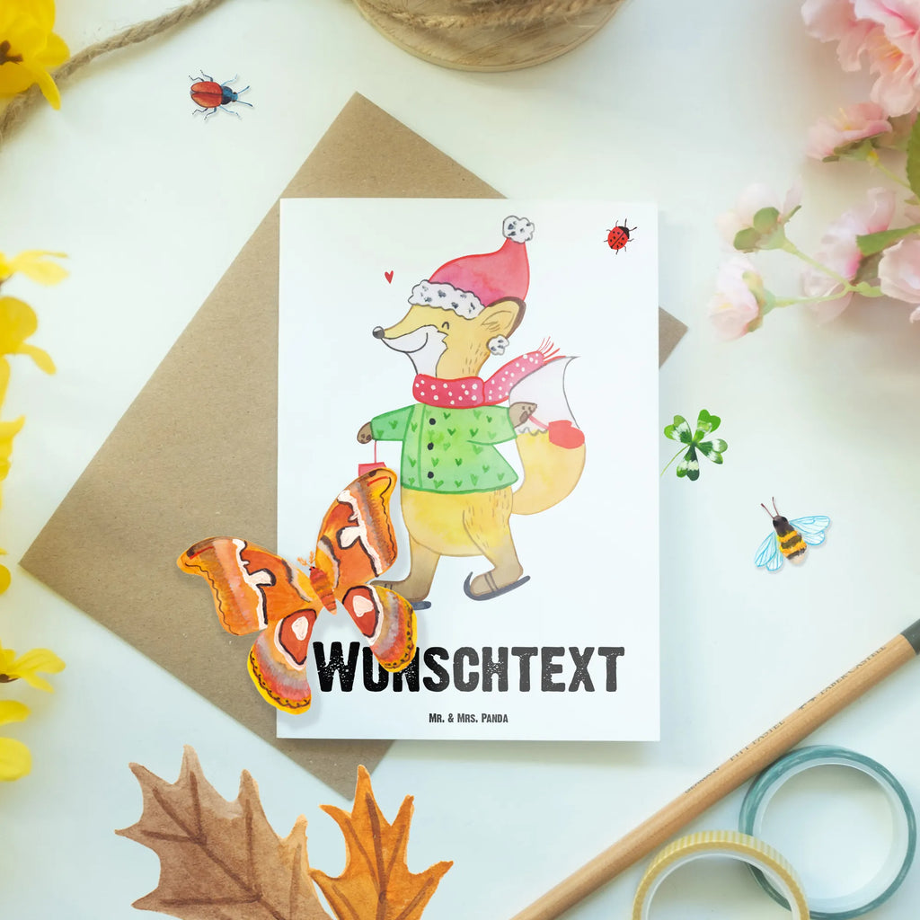 Personalised greetings card Fox skates Winter, Christmas, Christmas time, snow, christmas, christmas time, christmas tree, christmas present, santa claus, fir tree, christmas days, christmas eve, winter