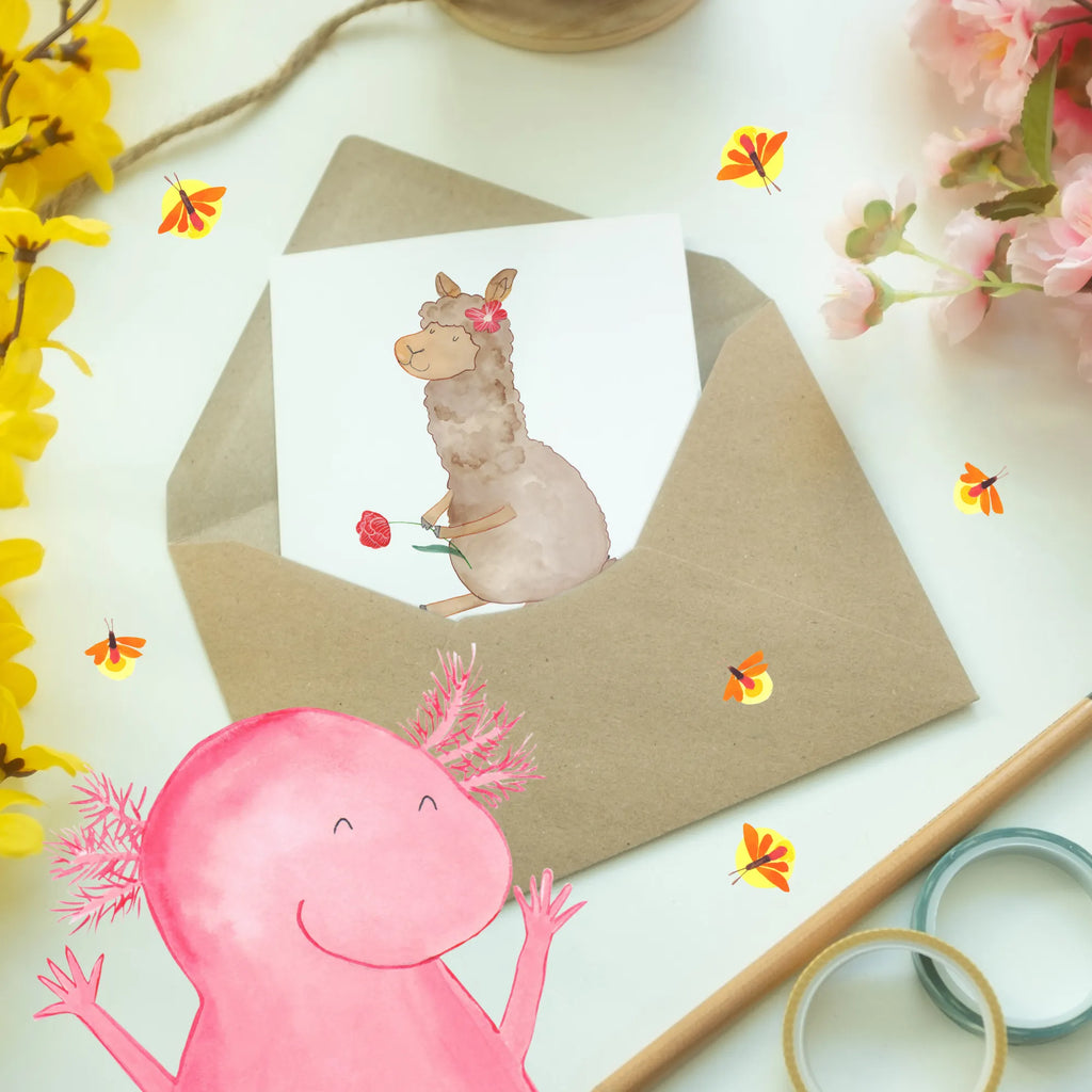 Personalised greetings card alpaca flower alpaca, llama, pako, camel, Peru, animal, favourite animal, llamas, Alpaca, flower