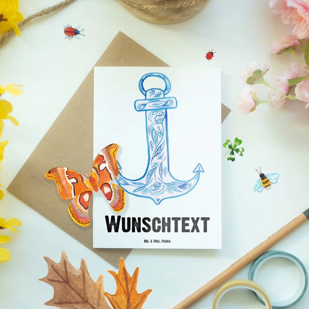 Personalised greetings card anchor Blue small animals, cute, funny, cute animal motives, hand drawn, small world, funny sayings, good mood, happy, gifts, gift ideas, special gifts, animal lover, card