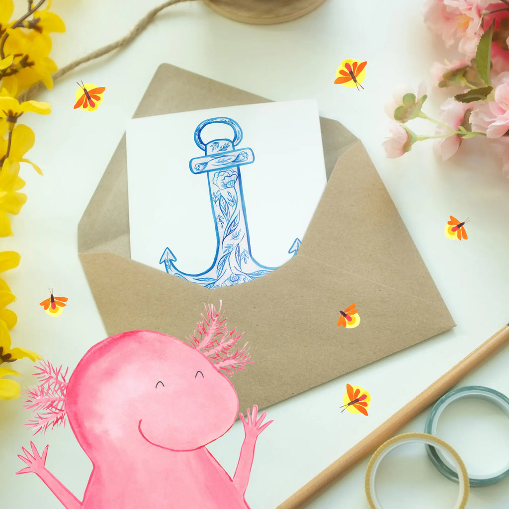 Personalised greetings card anchor Blue small animals, cute, funny, cute animal motives, hand drawn, small world, funny sayings, good mood, happy, gifts, gift ideas, special gifts, animal lover, card