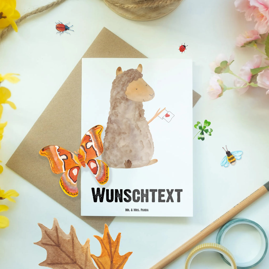 Personalisierte Grußkarte Alpaka Fahne Personalisiertere Klappkarte, Personalisierte Hochzeitskarte, Personalisierte Karte, Personalisierte Grußkarte, Grußkarte als Geldgeschenk, Personalisierte Glückwunschkarte, Grußkarte selber drucken, Grußkarten personalisiert, Grußkarte mit persönlichen Nachrichten, Personalisierte Geburtstagskarte, Personalisierte Einladungskarte, Grußkarte selbst gestalten, Grußkarte mit Namen, Alpaka, Lama, Lamas, Alpakas, Liebe