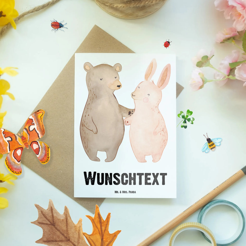 Personalised greetings card bear and rabbit Embrace Love, Loving, Two, Together, Marriage, Engagement, Proposal of marriage, Love gift, gift for her, gift for him, anniversary gift, rabbit, best friends, best friend, friends, bear